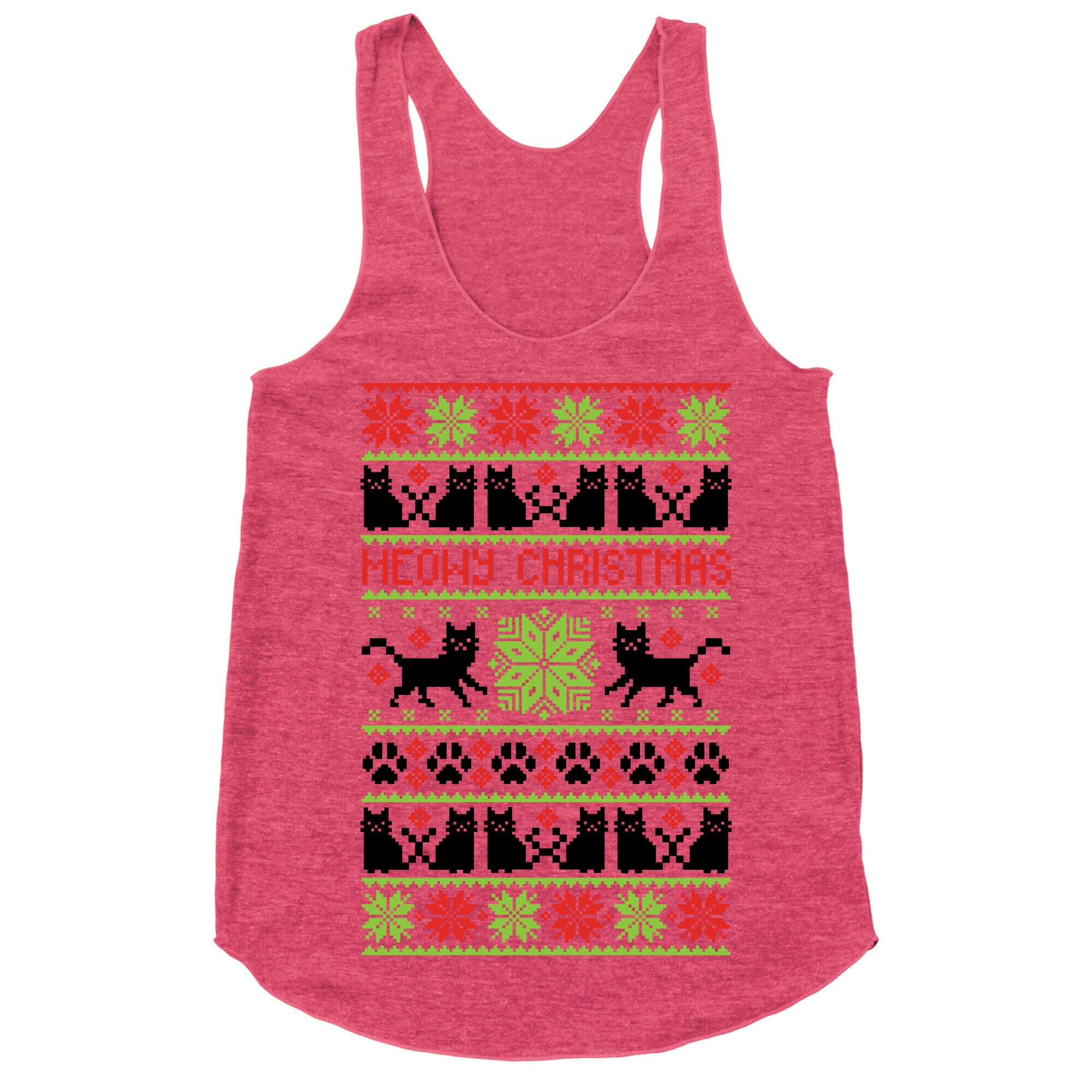 Meowy Christmas Cat Sweater Pattern Racerback Tank